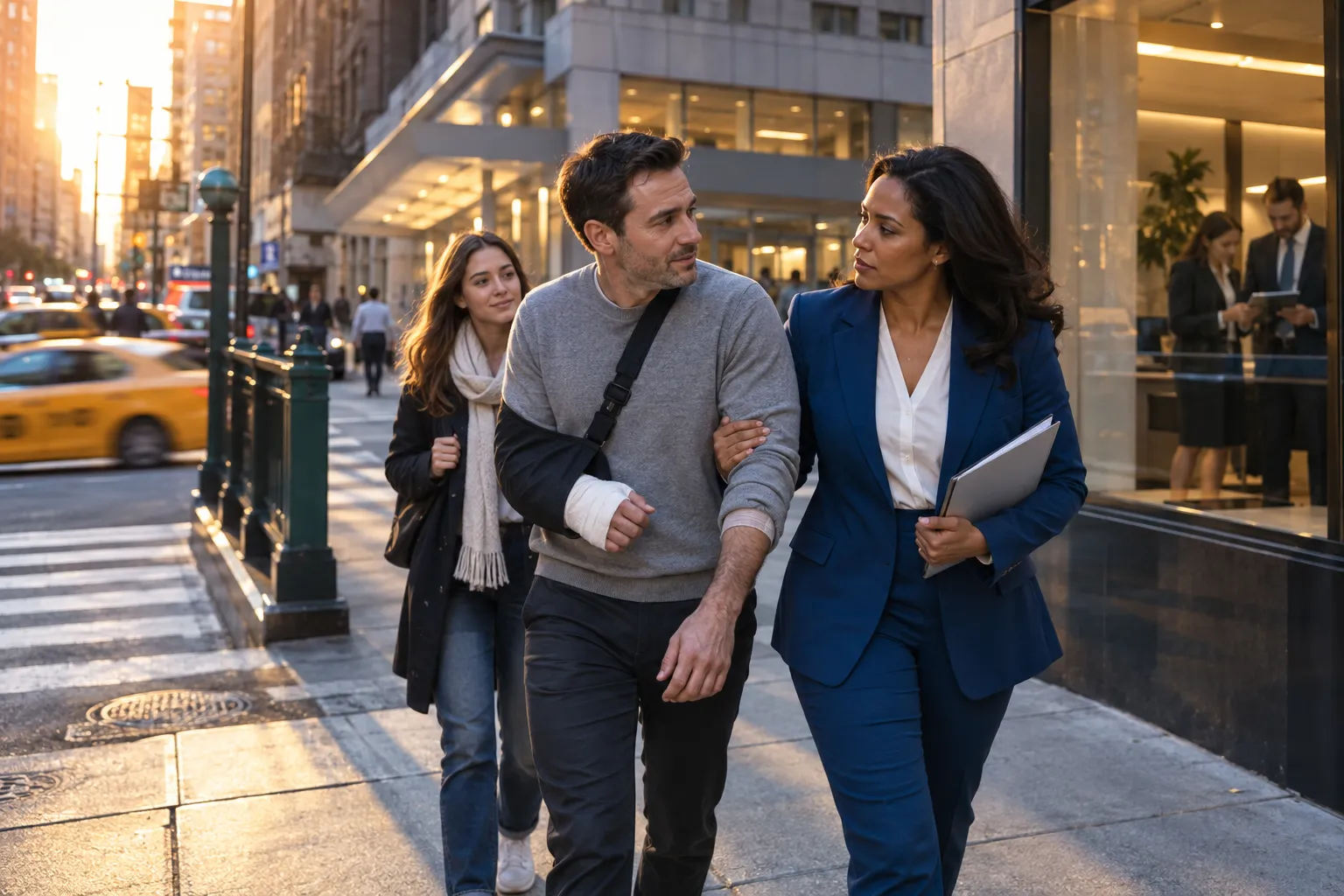 Injured client shaking hands with determined personal injury attorney in New York office