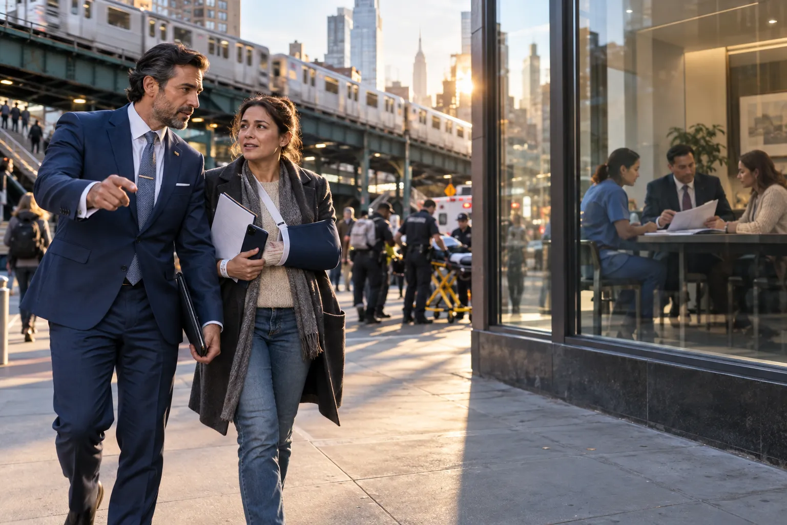 New York personal injury lawyers supporting injured client in office