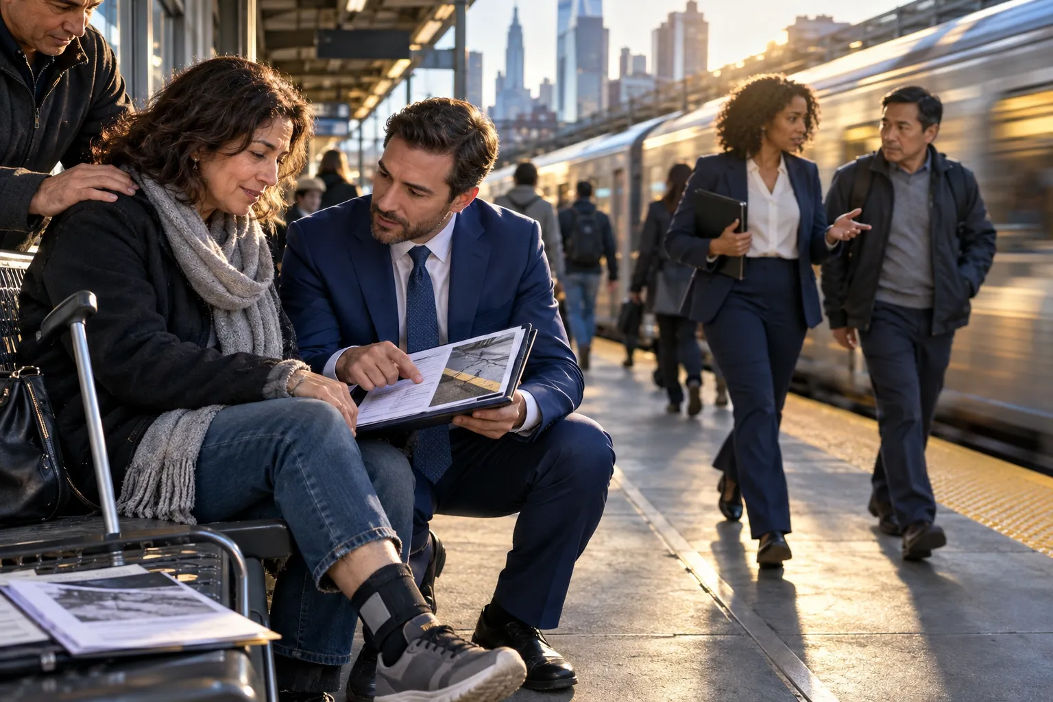 Injured commuter receiving legal guidance near LIRR train station