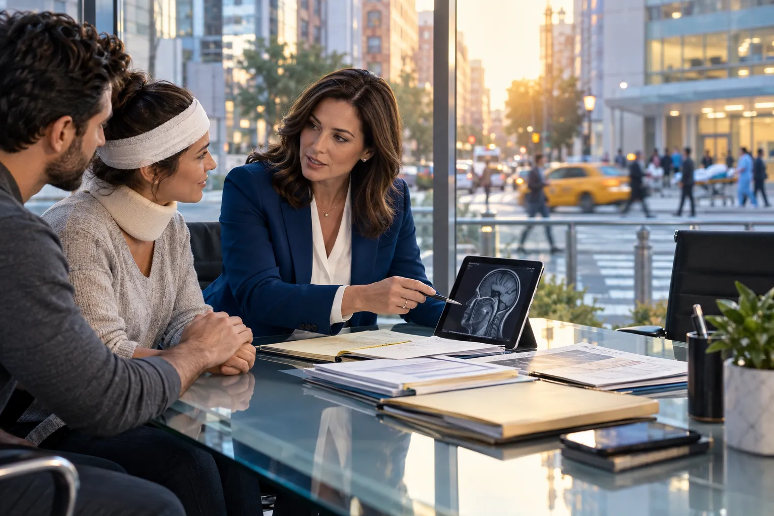 Attorney supporting brain injury client after New York car accident