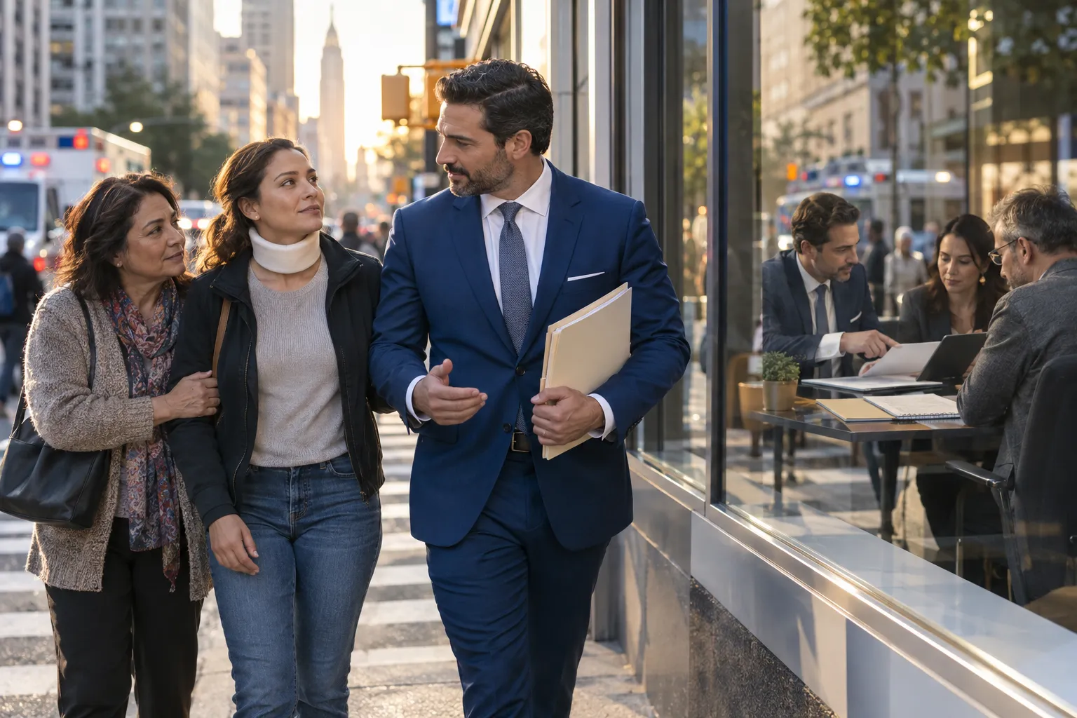 New York personal injury attorney consulting with client at desk