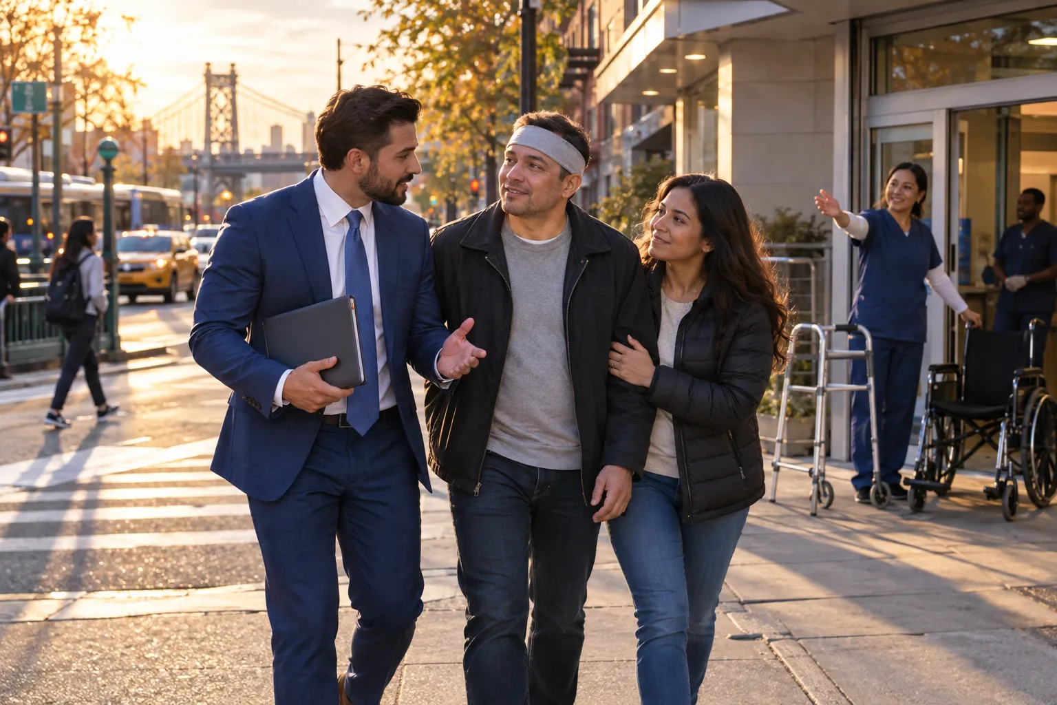 Attorney supporting TBI survivor with legal resources in Queens