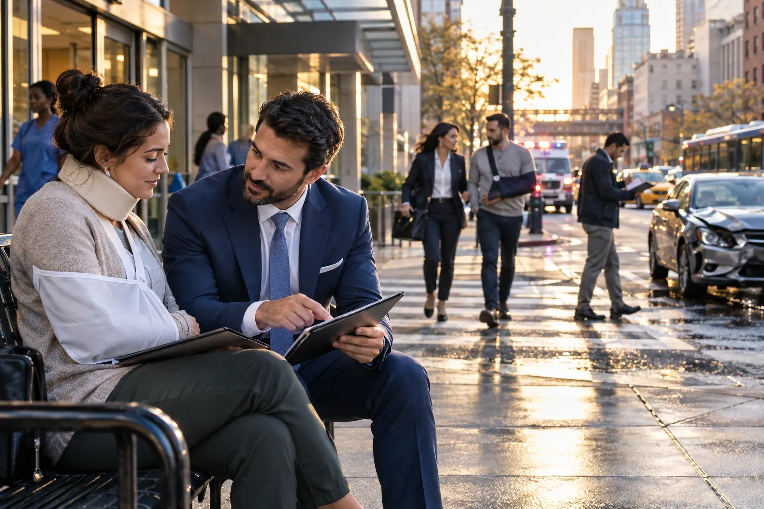 New York personal injury lawyer confidently guiding client through legal case