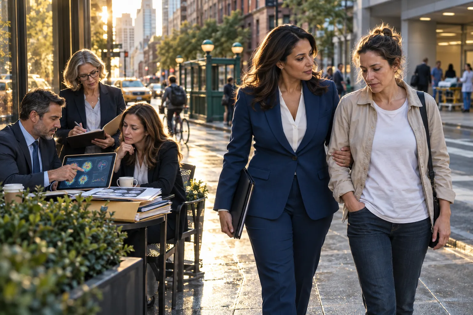 Injured client consulting determined personal injury lawyer in New York office