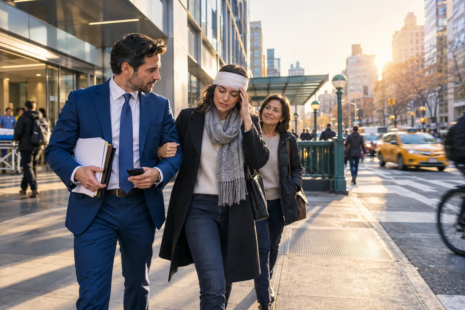 New York personal injury lawyer reviewing mild TBI case files with client