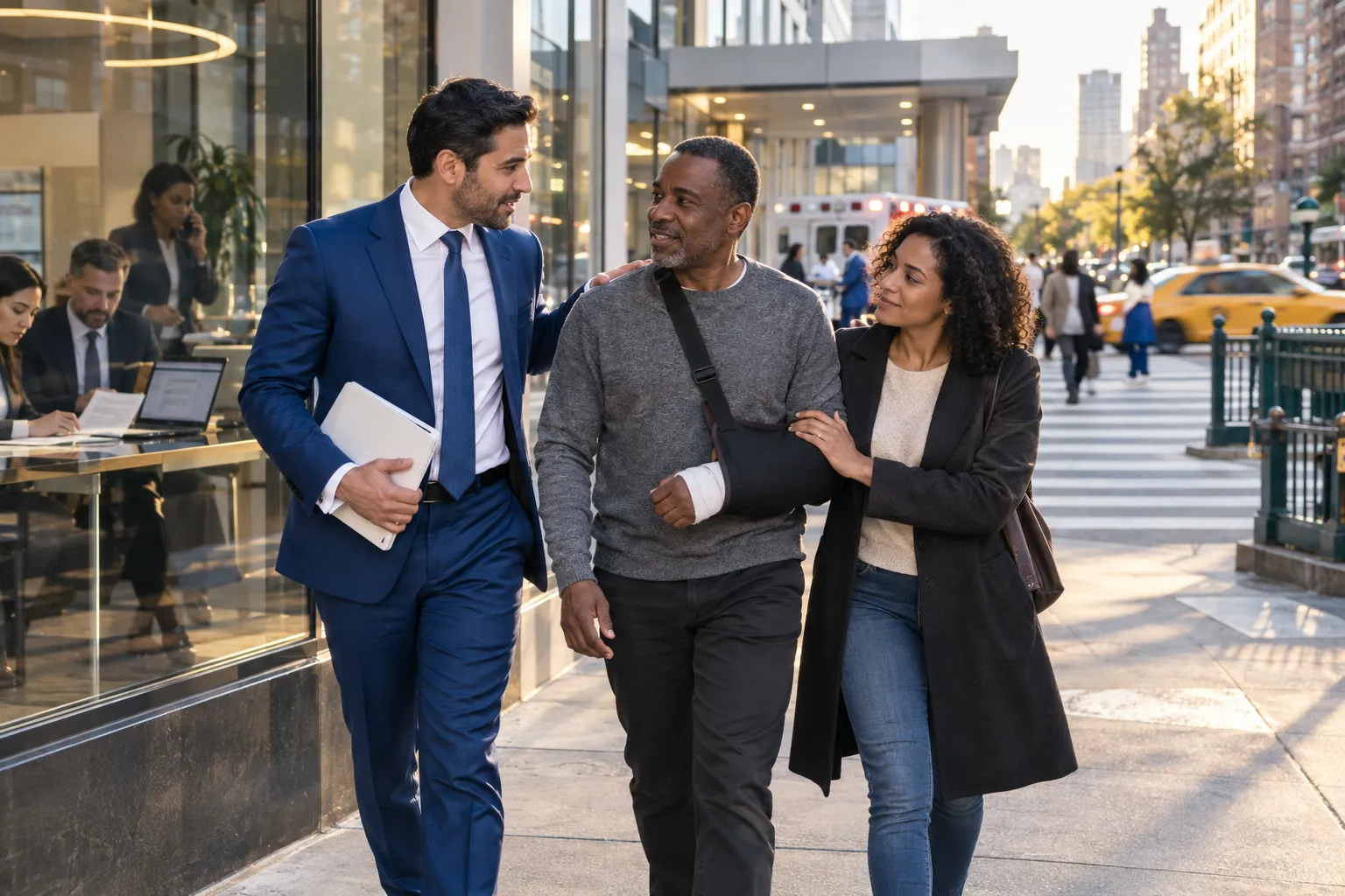 New York nerve damage lawyer consulting with injured client at desk