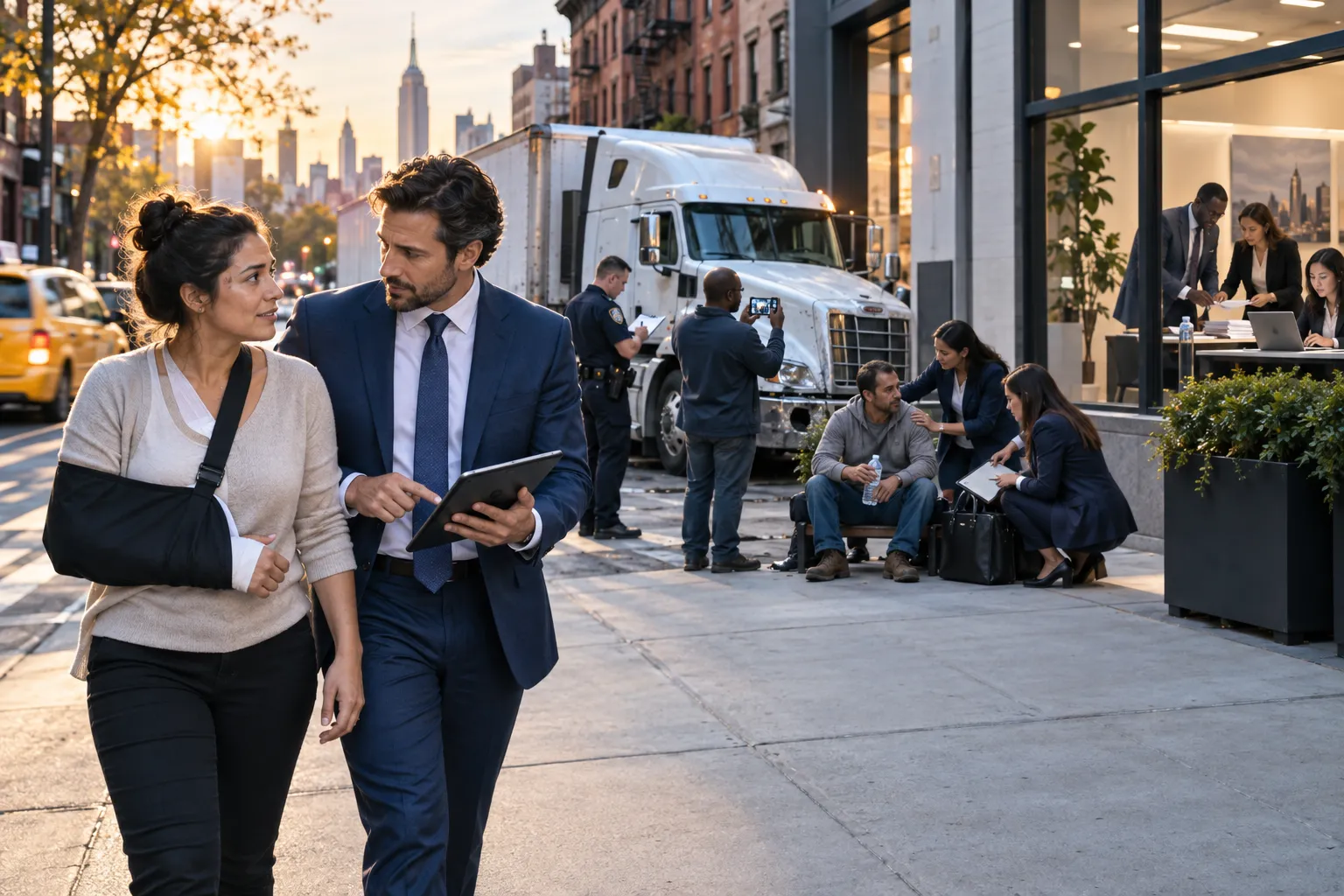 Truck accident attorney guiding client with legal checklist, New York