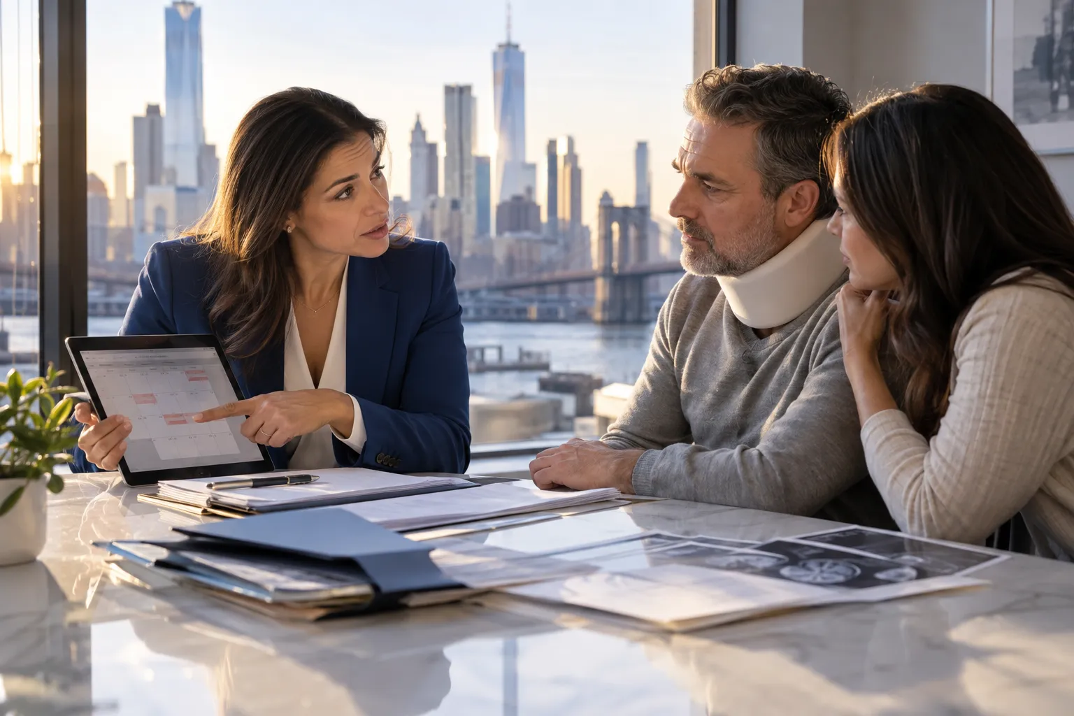 New York personal injury lawyer guiding client forward with supportive momentum