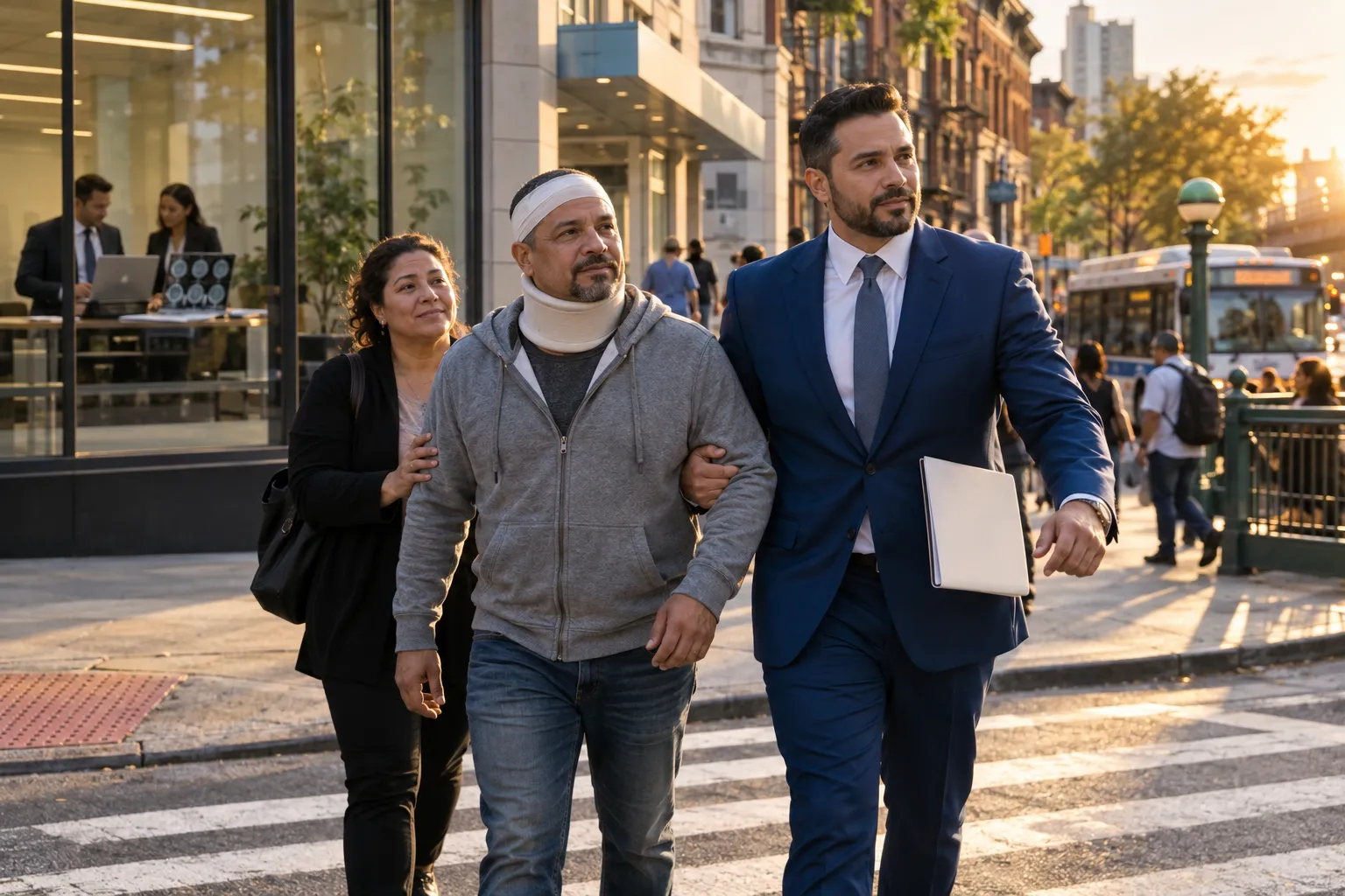 New York personal injury attorneys supporting an injured client, conveying trust and advocacy