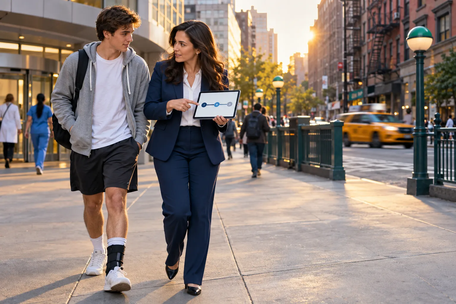 Injured person supported by dedicated New York personal injury attorney, moving forward