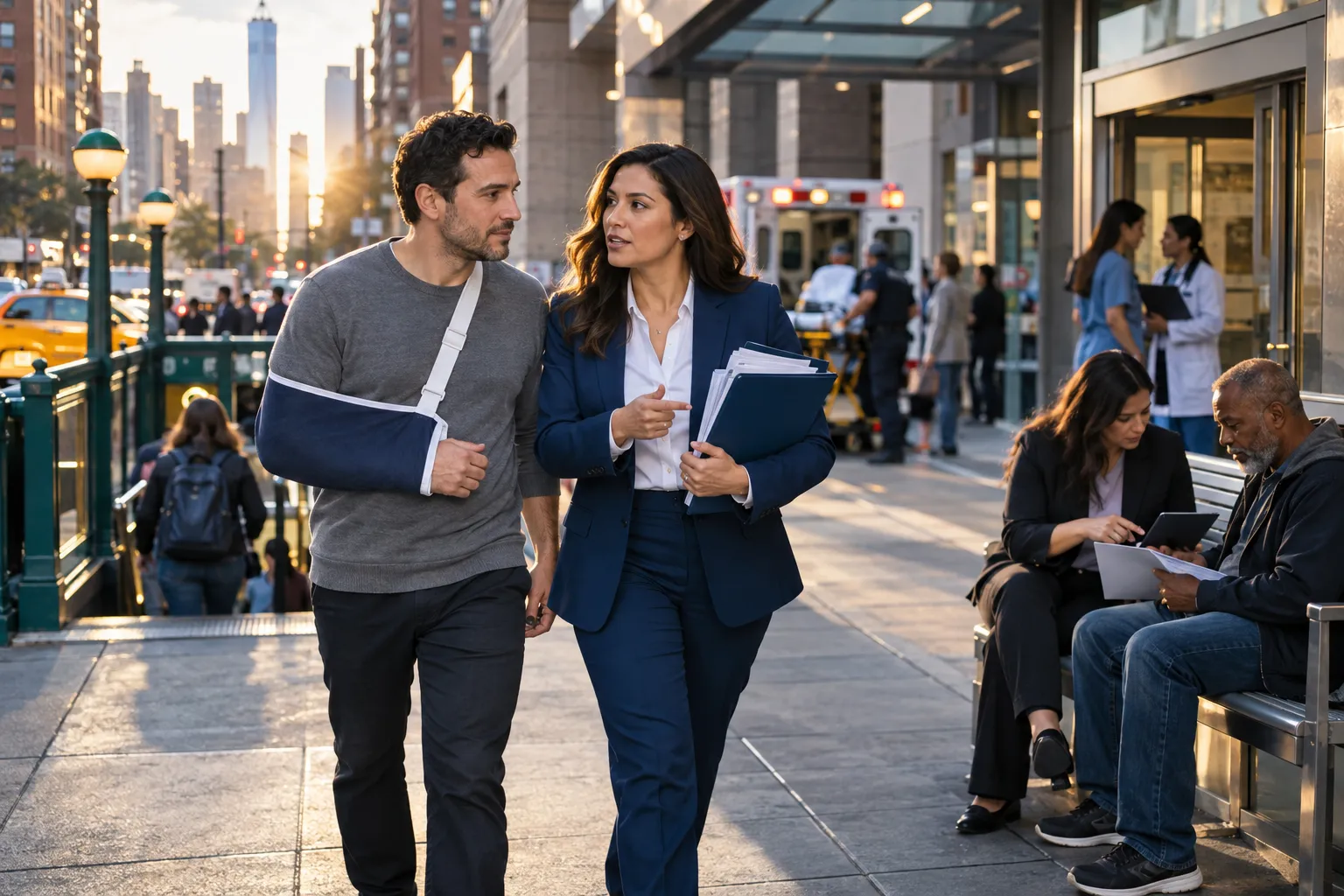 Truck accident attorney reviewing case documents with client in New York office