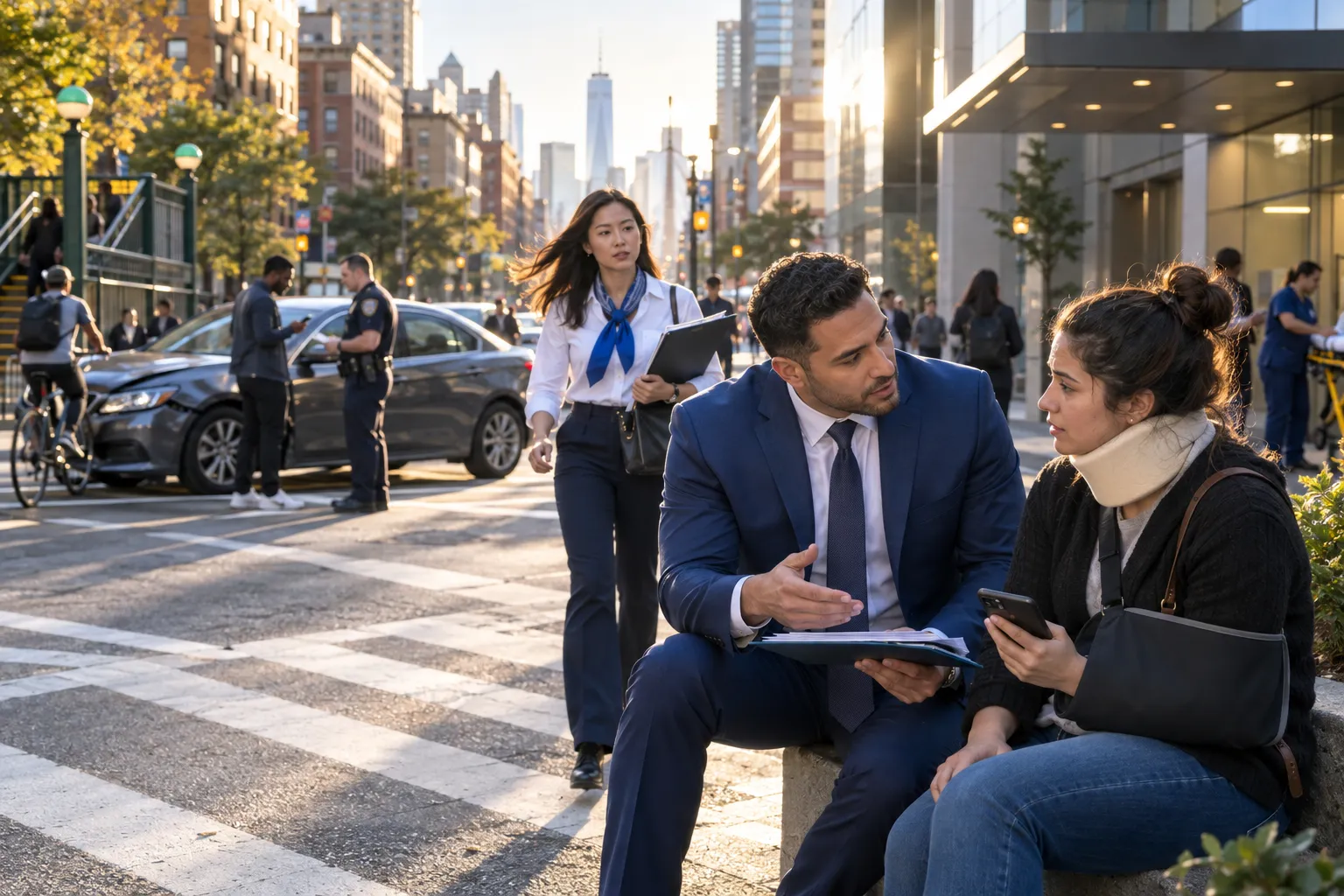 New York car accident attorney supporting client beside rideshare vehicle