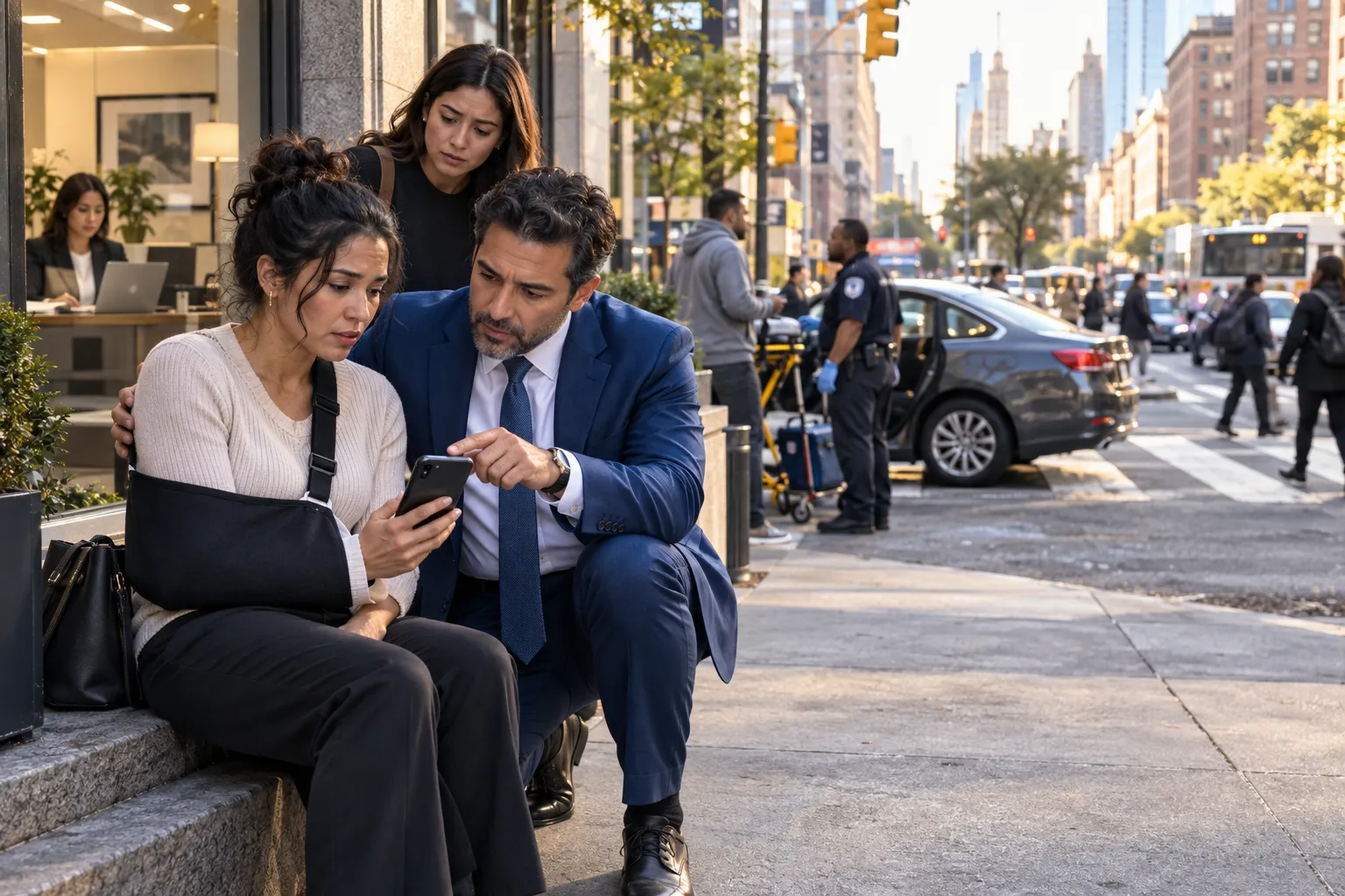 Injured Uber passenger consulting with attorney in Manhattan office