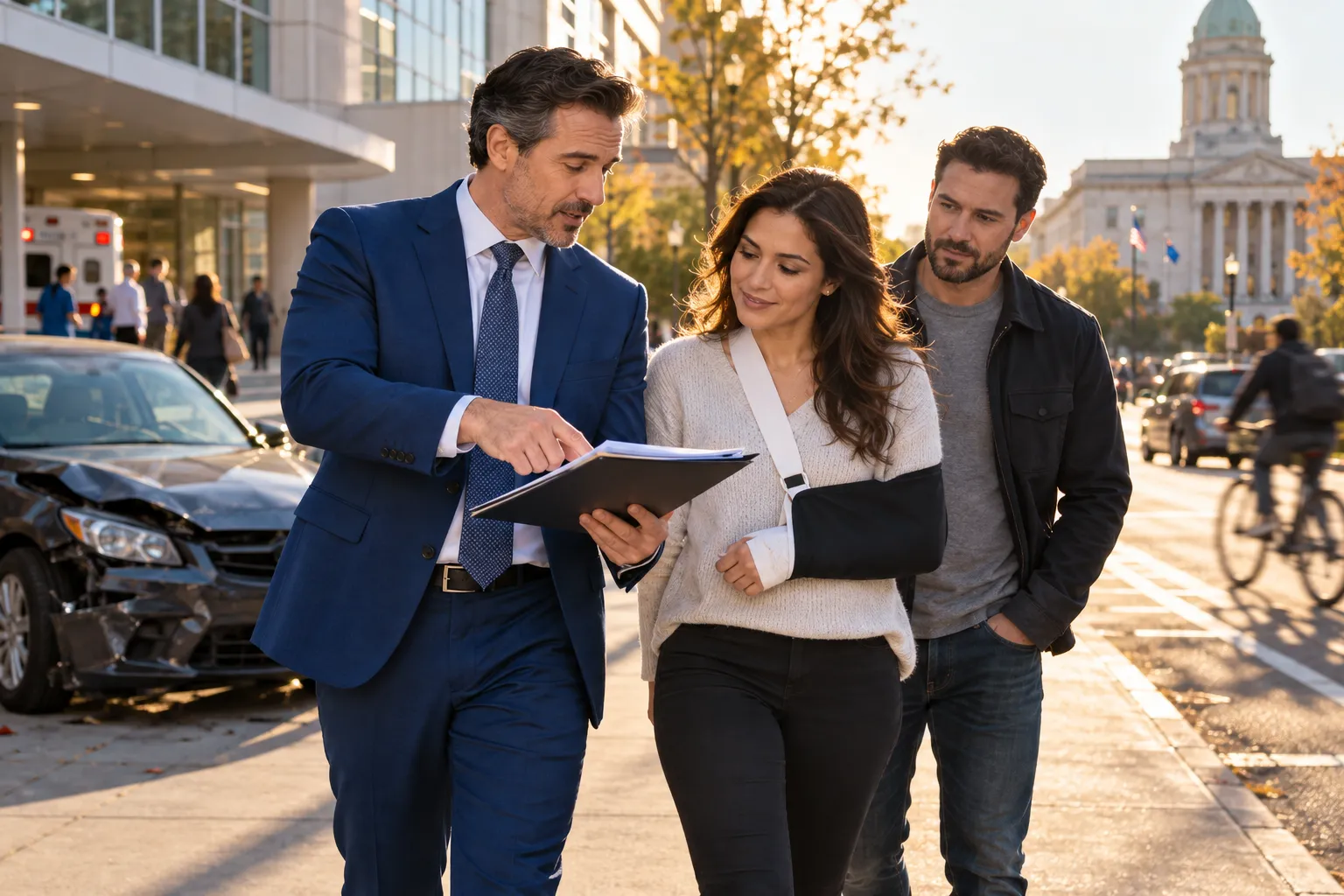 Nassau County lawyer consulting client about uninsured motorist claim options