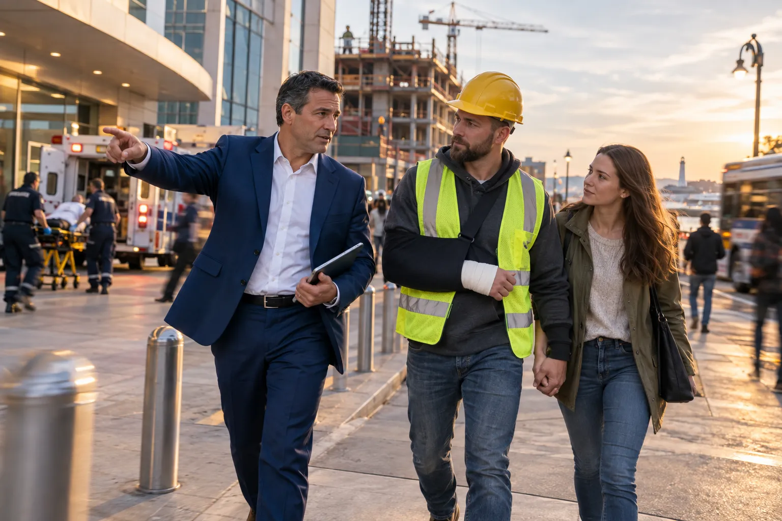 Construction workers in safety gear beside Long Island personal injury attorneys