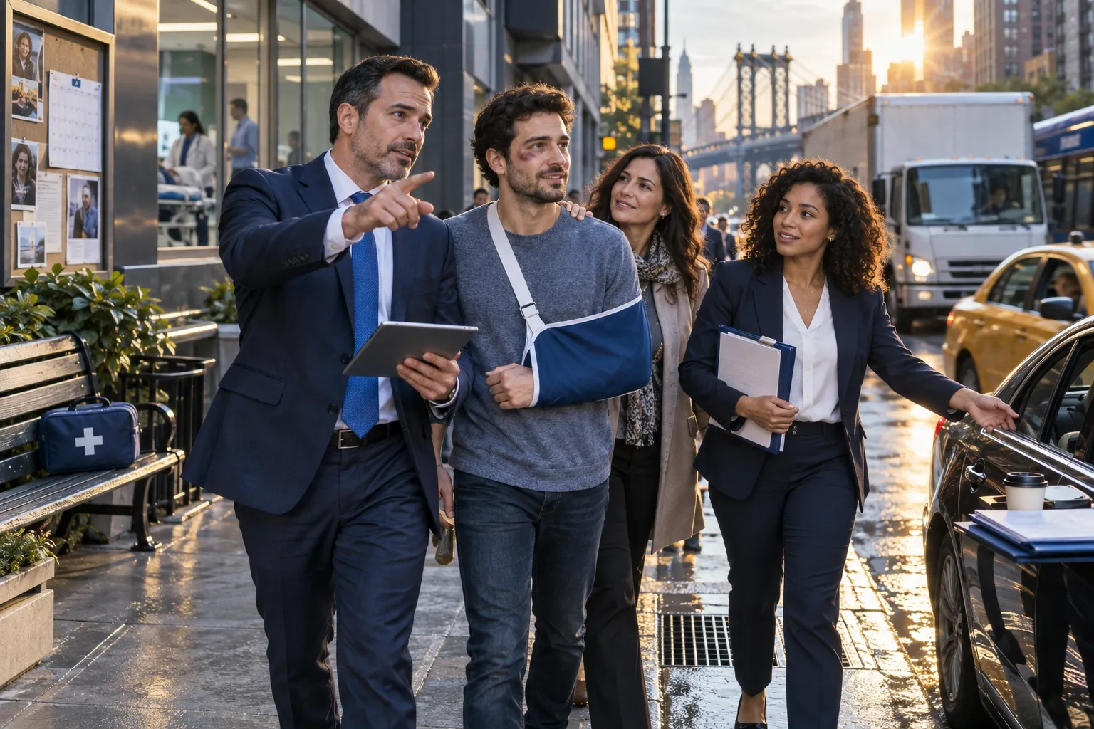 Injured client shaking hands with personal injury lawyer in New York office