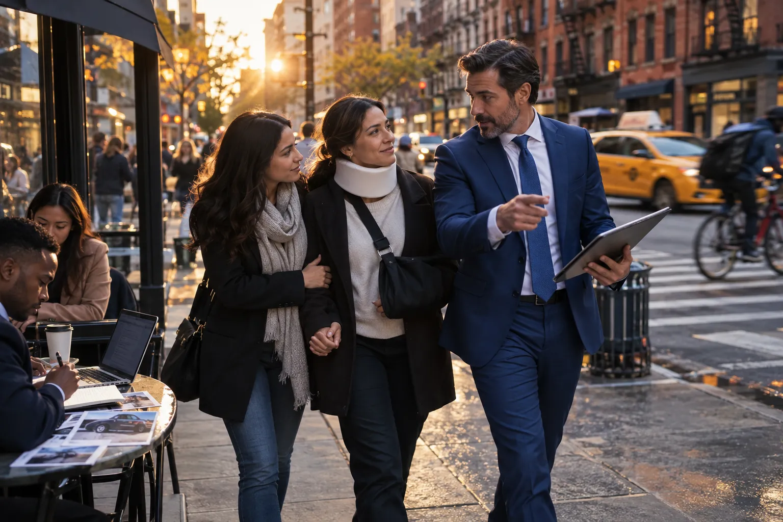 New York car accident attorney consulting clients at a legal office