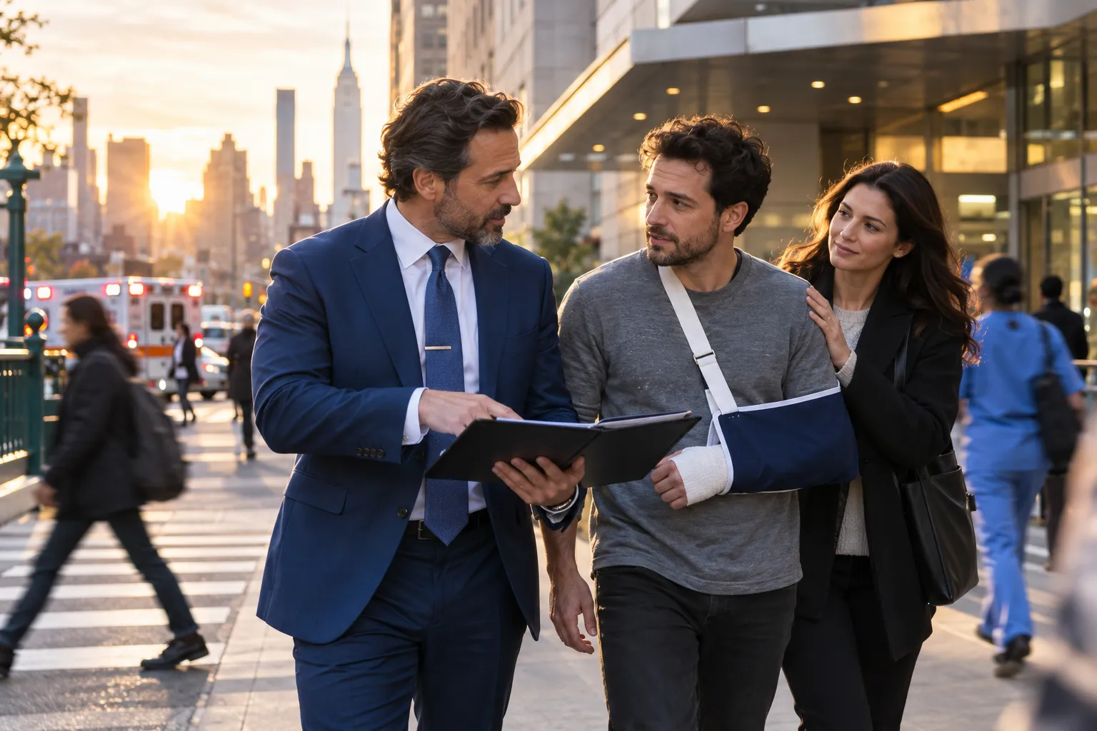 Advocates in a New York courtroom discussing a dog bite injury case