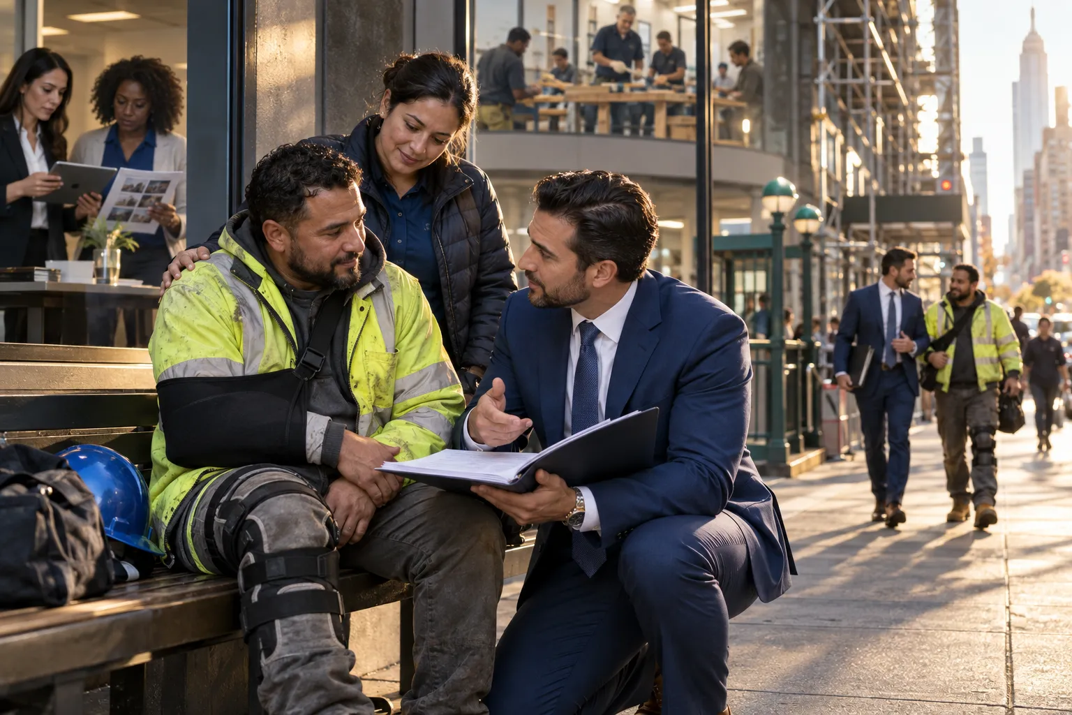 Injured worker consulting supportive personal injury attorney in New York office