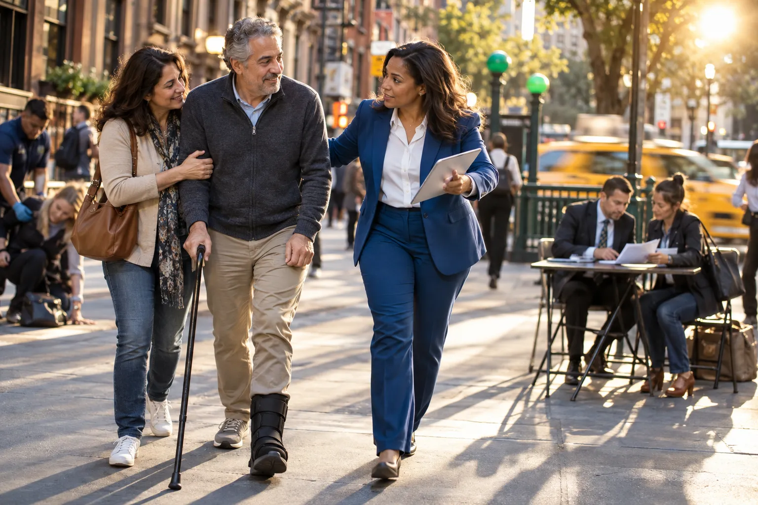 New York personal injury lawyer confidently guiding injured client toward justice