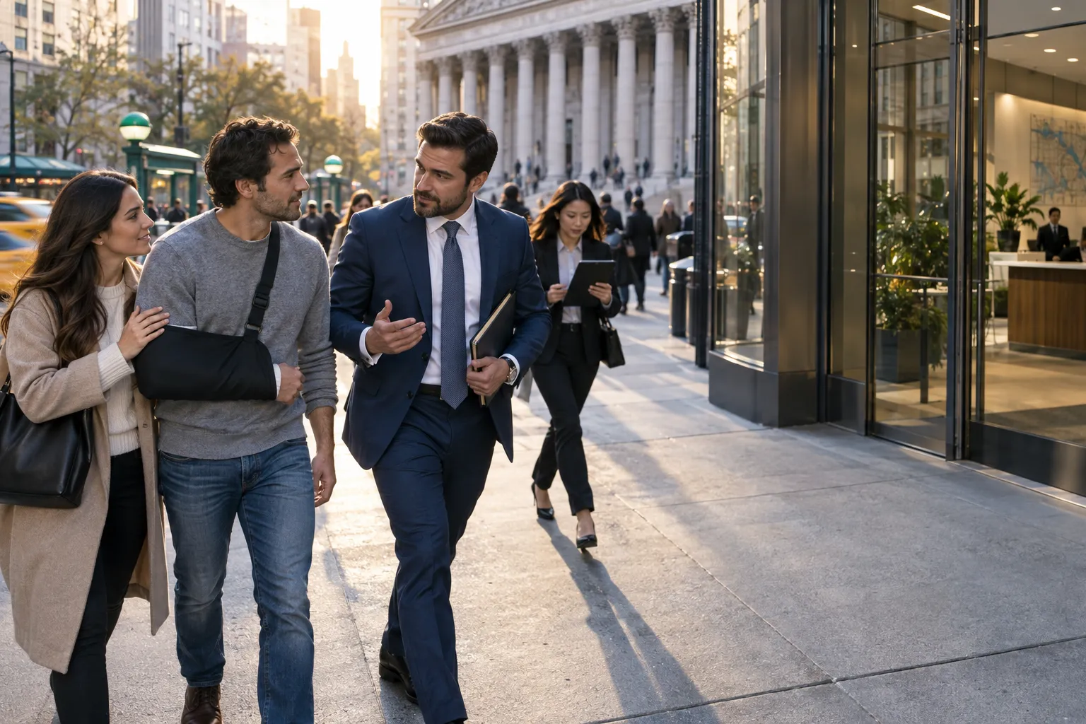 New York personal injury attorney guiding client forward with supportive momentum