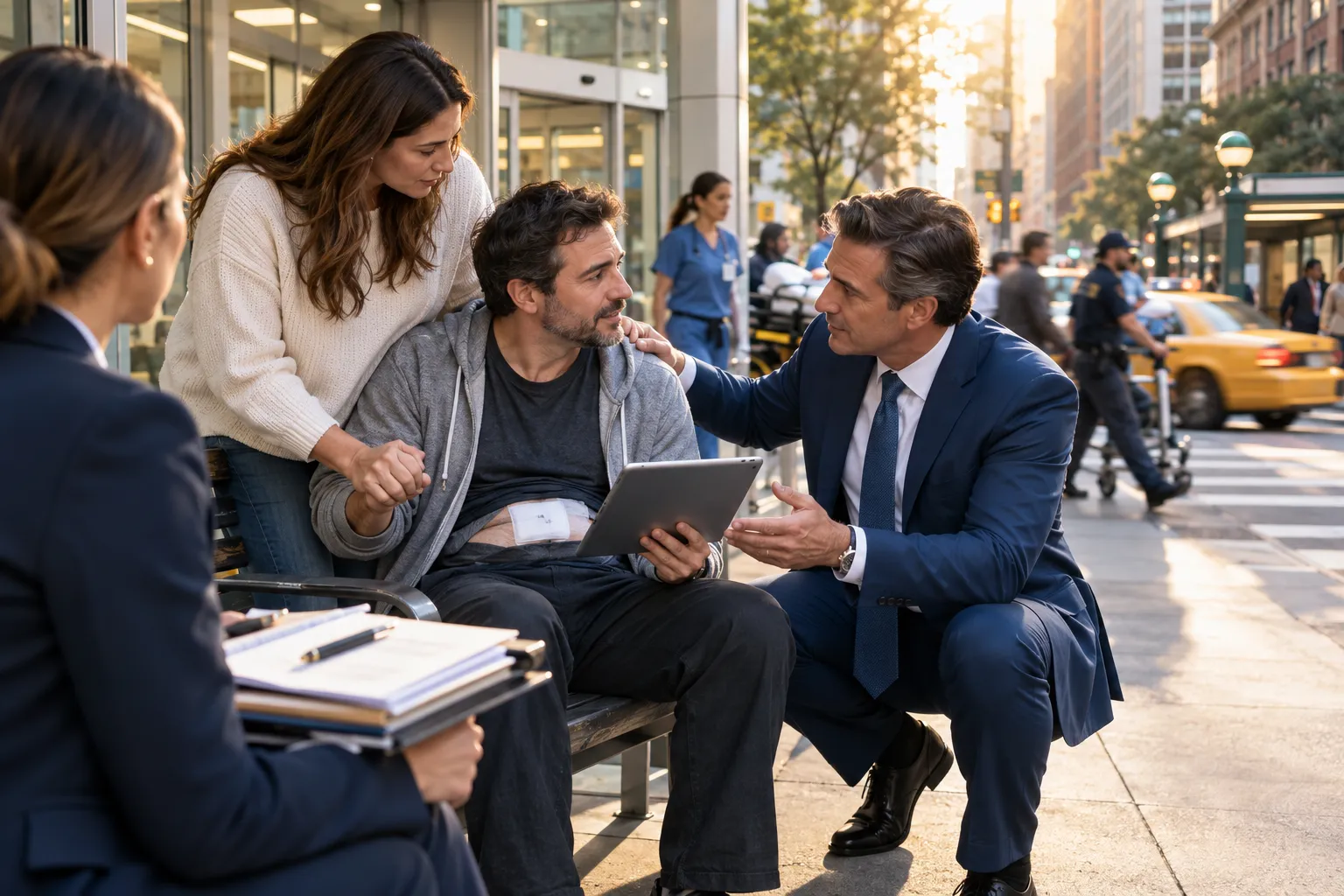 Personal injury attorney guiding client forward with confident support, New York