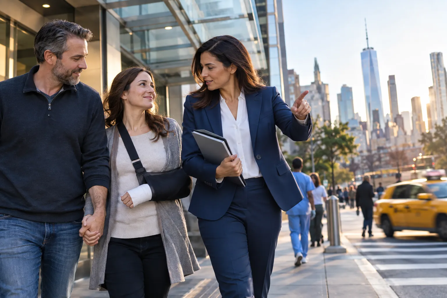 New York personal injury lawyer confidently advising client at desk